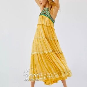 Free People Crown Jewel Maxi Dress - S (yellow, sequin, bohemian)